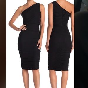 Love by design black one shoulder midi dress